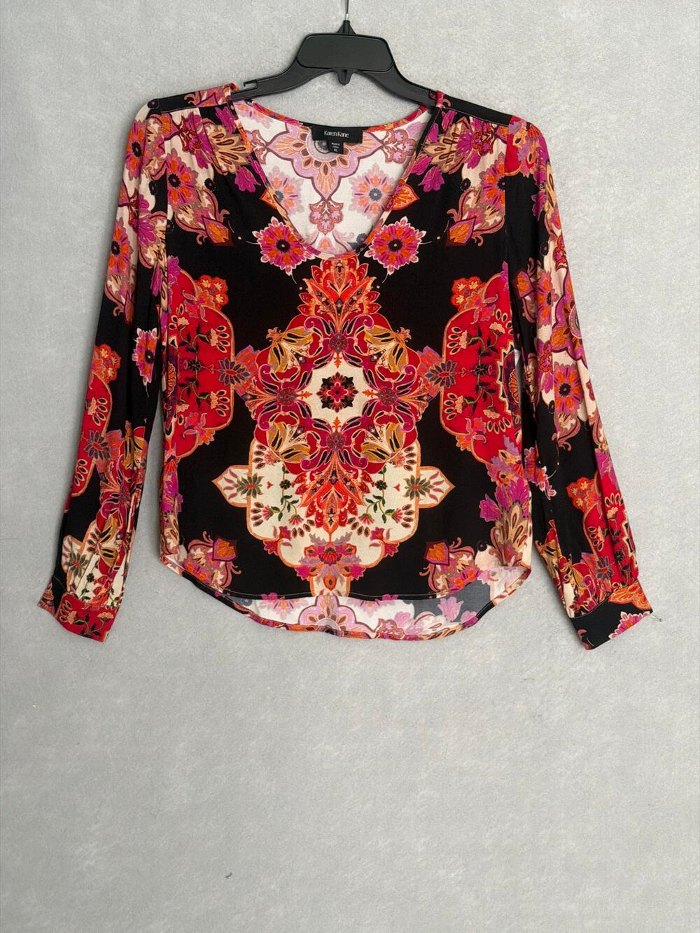 Karen Kane Rosy Rebel Top Scoop Neck Printed Long Sleeve Women's XL NEW